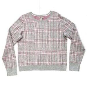 Vintage Bass Gray Plaid Windowpane Pullover Crew Neck Sweater Size Large